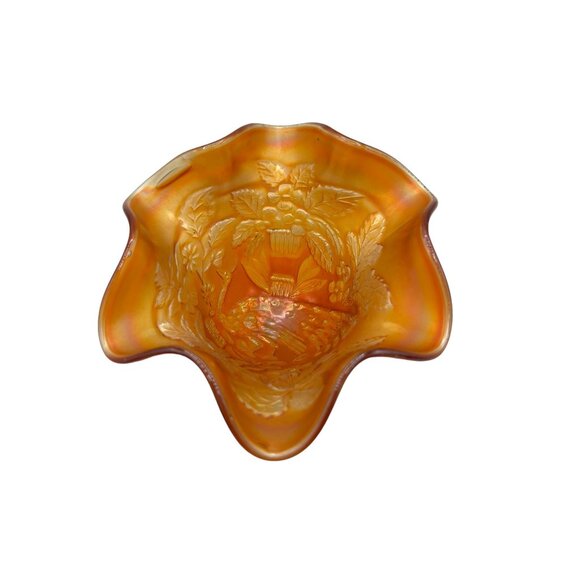 Vintage Fenton Marigold Carnival Glass Peacock and Urn Compote 5 1/2" - Picture 3 of 16